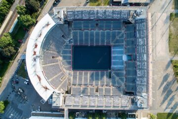 Vista aérea do IGA Stadium em Montreal, sede do Masters 1000 do Canadá 2026