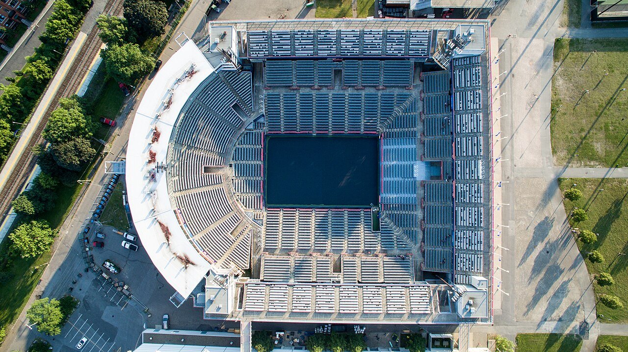 Vista aérea do IGA Stadium em Montreal, sede do Masters 1000 do Canadá 2026